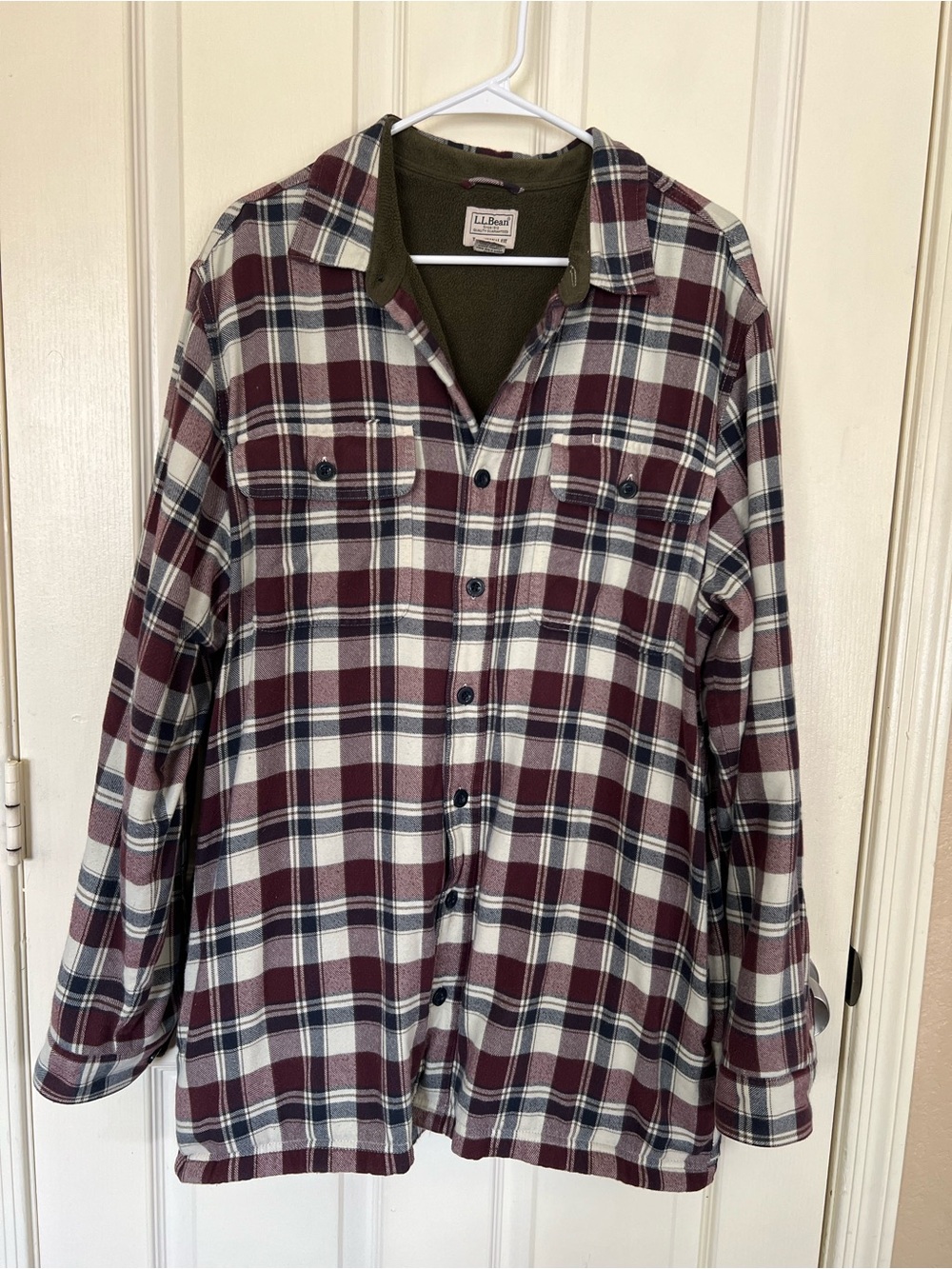 L.L.Bean Men’s Plaid Fleece Lined Flannel Shirt Jacket L Tall